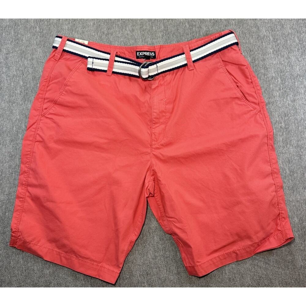 Express Men’s Coral Red Chino Shorts Classic Fit Size 36 W/Belt